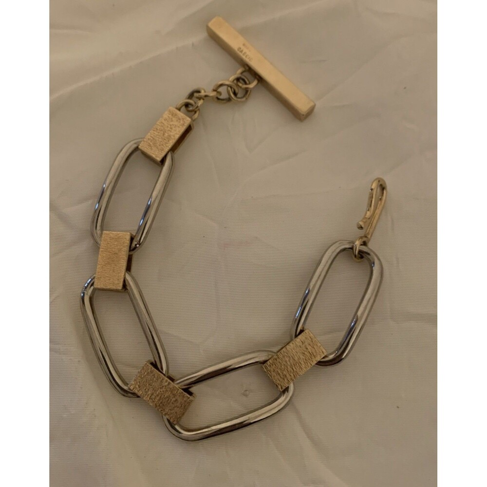 Vintage CASCIO Paper Clip Bracelet Gold Silver Tone Brushed Polished 8” Modern